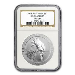 2008 Australia 1 oz Silver Kookaburra MS-69 NGC