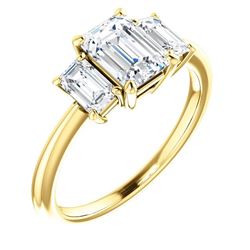 Natural 2.12 CTW 3-Stone Emerald Cut Diamond Engagement Ring 14KT Yellow Gold