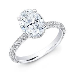 Natural 1.37 CTW Oval Cut 3-Row Pave Under-Halo Diamond Engagement Ring 18KT White Gold