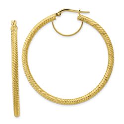 10k Yellow Gold Twisted Round Omega Back Hoop Earrings - 3x40 mm