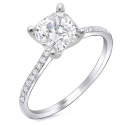 Natural 1.22 CTW Cushion Cut Diamond Dainty Solitaire Engagement Ring 18KT White Gold