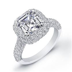 Natural 2.72 CTW All Around Halo Asscher Cut Diamond Engagement Ring 14KT White Gold