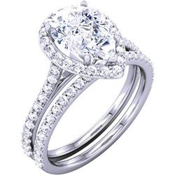 Natural 2.12 CTW Halo Pear Cut Diamond Ring 18KT White Gold