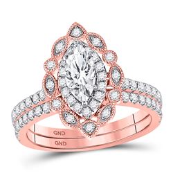 14kt Rose Gold Marquise Diamond Bridal Wedding Ring Band Set 1-1/4 Cttw
