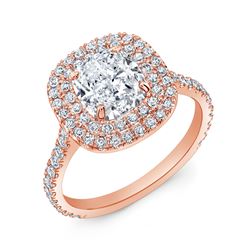 Natural 3.17 CTW Cushion Cut Double Halo Diamond Engagement Ring 18KT Rose Gold