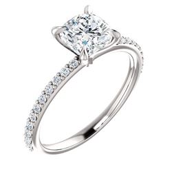 Natural 3.27 CTW Cushion Cut Solitaire Diamond Ring 18KT White Gold