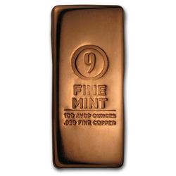 100 oz Cast-Poured Copper Bar - 9Fine Mint