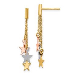 14k Tri-color Polished Dangle Stars Post Earrings
