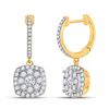 Image 1 : 14kt Yellow Gold Womens Round Diamond Hoop Square Dangle Earrings 1 Cttw