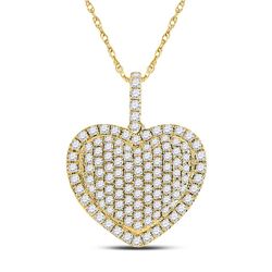 14kt Yellow Gold Womens Round Diamond Heart Pendant 1-1/4 Cttw