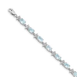 14k White Gold Floral Diamond/Aquamarine Bracelet - 7 in.