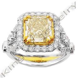 Natural 3.28 CTW Canary Yellow Radiant Cut Diamond Ring 14KT Two-tone