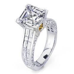 Natural 4.32 CTW Celebrity Asscher Cut Diamond Engagement Ring 18KT Two Tone
