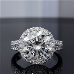 Natural 5.92 CTW Halo Split Shank Round Cut Diamond Engagement Ring 18KT White Gold