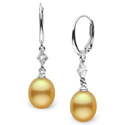 Drop-Shape Golden South Sea Pearl and Diamond Aerie Collection Dangle Earrings