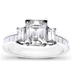 Natural 3.22 CTW 3-Stone Emerald Cut & Baguettes Diamond Ring 18KT White Gold