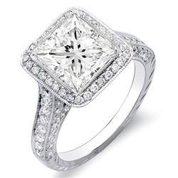Natural 3.12 CTW Princess Cut Halo Diamond Engagement Ring 18KT White Gold