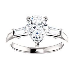 Natural 1.82 CTW Pear Cut & Baguette Cut 3-Stone Diamond Ring 18KT White Gold