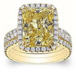 Natural 4.37 CTW Canary Yellow Radiant Cut Diamond Engagement Ring 18KT Yellow Gold