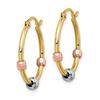 Image 2 : 14k Yellow Gold Tri-color Beads Hoop Earrings - 20 mm