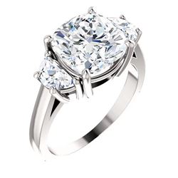 Natural 5.02 CTW 3-stone Cushion Cut & Half Moons Diamond Ring 14KT White Gold