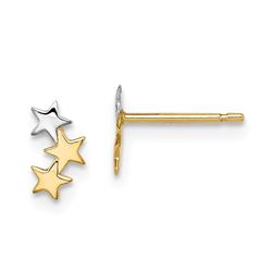 14k & White Rhodium 3-Star Post Earrings - 40 mm