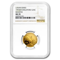 1993 Singapore 1/4 oz Gold 25 Singold Rooster MS-70 NGC