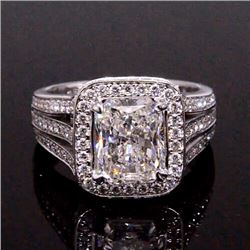 Natural 3.92 CTW Halo Radiant Cut Diamond Engagement Ring 18KT White Gold