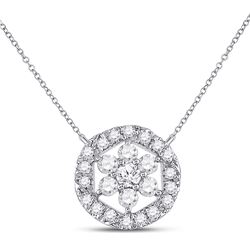 14kt White Gold Womens Round Diamond Floral Cluster Necklace 1/3 Cttw