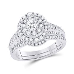 14kt White Gold Round Diamond Bridal Wedding Ring Band Set 1 Cttw
