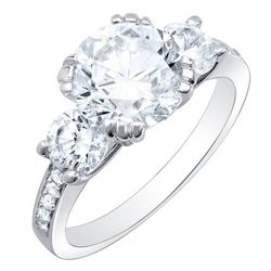 Natural 3.03 CTW Round Cut Diamond w/ Accents Engagement Ring 18KT White Gold