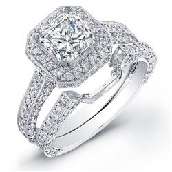 Natural 3.42 CTW Princess Cut Halo Diamond Engagement Ring 18KT White Gold