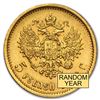 Image 2 : 1897-1911 Russia Gold 5 Roubles Nicholas II Avg Circ