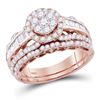 Image 1 : 14kt Rose Gold Round Diamond Cluster Bridal Wedding Ring Band Set 1-1/2 Cttw