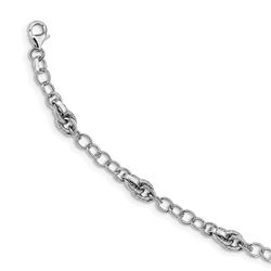 14K White Gold Polished and Textured Link Bracelet - 7.75 in.