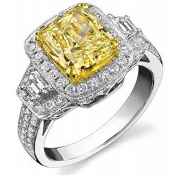 Natural 4.37 CTW Yellow Halo Canary Cushion Cut Diamond Ring 14KT Two-tone