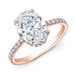 Natural 2.62 CTW Hidden-Halo Oval Cut Diamond Engagement Ring 18KT Rose Gold
