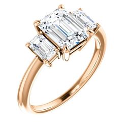Natural 2.82 CTW Emerald Cut 3-Stone Diamond Engagement Ring 18KT Rose Gold
