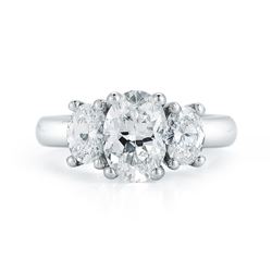 Natural 2.62 CTW 3-Stone Oval Cut Diamond Engagement Ring 18KT Yellow Gold