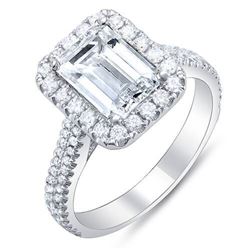 Natural 3.02 CTW Emerald Cut Halo Diamond Engagement Ring 18KT White Gold