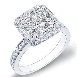 Natural 3.52 CTW Halo Cushion Cut Diamond Engagement Ring 18KT White Gold