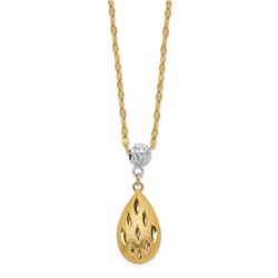14k Two-Tone D/C Teardrop Dangle 2IN Ext Necklace - 20 in.