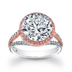 Natural 3.92 CTW Halo Round Brilliant Cut Pave Diamond Engagement Ring 18KT Two- tone