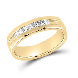 14kt Yellow Gold Mens Princess Diamond Wedding Single Row Band Ring 1/2 Cttw