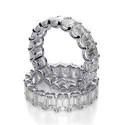 Natural 6.02 CTW U-Setting Emerald Cut Diamond Eternity Ring 18KT White Gold
