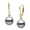 Image 1 : Black Tahitian Pearl and Diamond Leverback Dangle Earrings