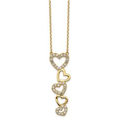 14k Yellow Gold Polished Hearts CZ Necklace - 20 in.