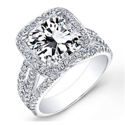 Natural 2.92 CTW Halo Square Radiant Cut Diamond Engagement Ring 18KT White Gold