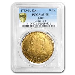 1793-SO DA Chile Gold 8 Escudos Charles IV AU-55 PCGS