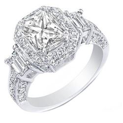Natural 3.32 CTW Rectangle Radiant Cut Diamond Engagement Ring 14KT White Gold